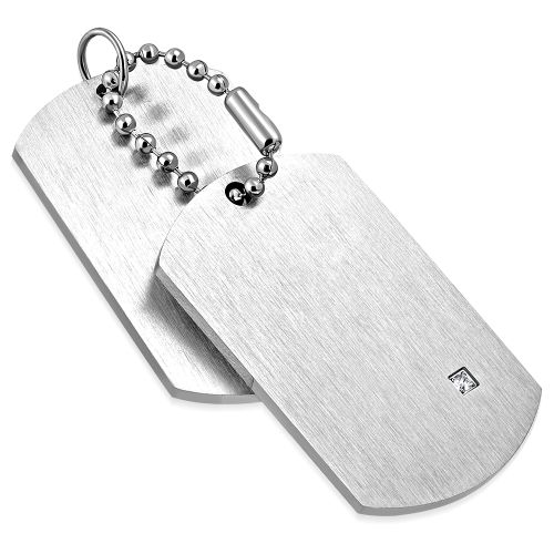 Dvojitá vojenská známka z ocele, matný povrch so zirkónom - 45x28 mm