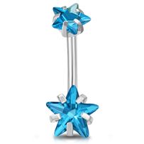 Piercing do pupka z chirurgickej ocele, blankytné zirkónové hviezdy