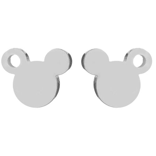 Puzetové náušnice z ocele, Mickey Mouse striebornej farby, dierka