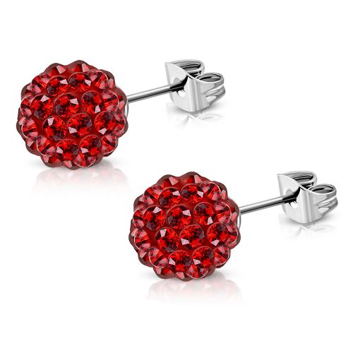 Červené Shamballa náušnice z chirurgickej ocele - 6 mm
