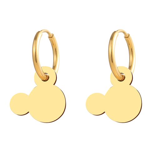 Okrúhe náušnice z ocele zlatej farby, prívesok Mickey Mouse, dierka