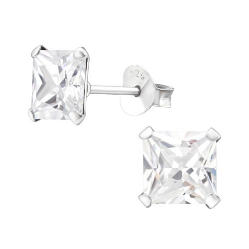 Strieborné náušnice 925, štvorce s čírym zirkónom - 6 mm