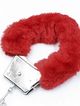 Hairy and metal handcuffs, red color