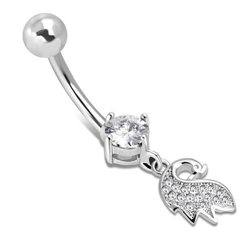 Piercing do brucha z ocele, malá labuť a číry zirkón