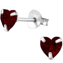 Dámske strieborné náušnice 925, červené zirkónové srdcia - 5 mm