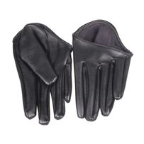 Black leather women's half gloves
