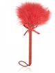 Red feather tickle, knitted drawstring handle