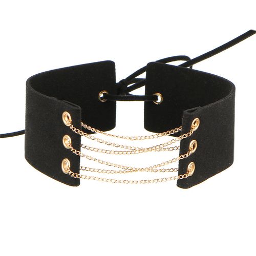 Náhrdelník choker, čierna zamatová umelá koža, retiazka - bižutéria
