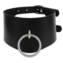 Černý erotický choker, stříbrný kovový kroužek, dvojité zapínání