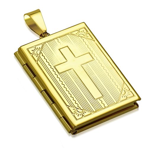 3D medailón na fotky z chirurgickej ocele, Biblia zlatej farby, gravírovanie