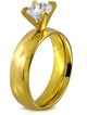 Zásnubný prsteň z ocele, číry kamienok, zlatá farba - Solitér