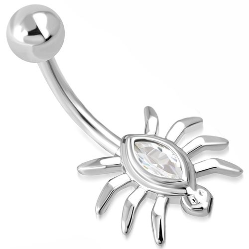 Piercing do brucha z ocele striebornej farby, pavúk s čírym zirkónom