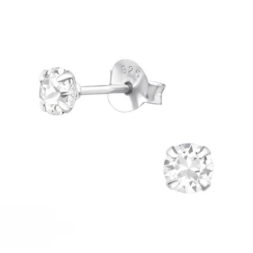 Náušnice zo striebra 925, okrúhle číre zirkóny - 4 mm