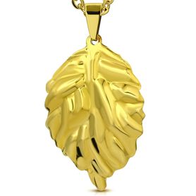 Prívesok na retiazku, list zlatej farby z ocele, gravírovanie