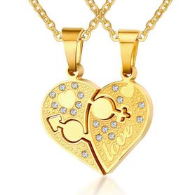 Prívesky pre dvoch, srdce a číre zirkóny, oceľ zlatej farby