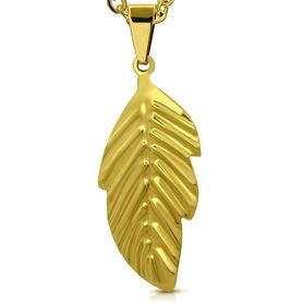 Prívesok na retiazku, väčší list z chirurgickej ocele zlatej farby