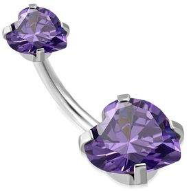 Piercing do pupka z chirurgickej ocele, fialové zirkónové srdce