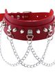 Kožený červený erotický choker, strieborné ostne a retiazka