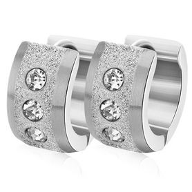 Dámske náušnice so zirkónmi, oceľ, pieskovanie, strieborná farba