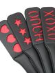 BDSM leather slapper, black color and red inscription SLAVE