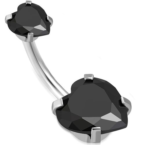 Piercing do pupka z chirurgickej ocele, čierne zirkónové srdce
