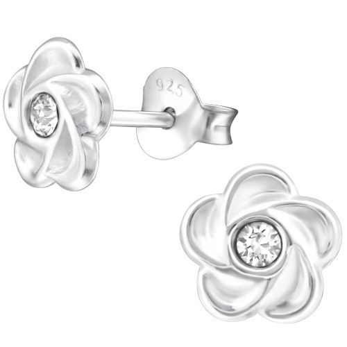 Strieborné náušnice 925, kvietok s čírym Swarovski kamienkom