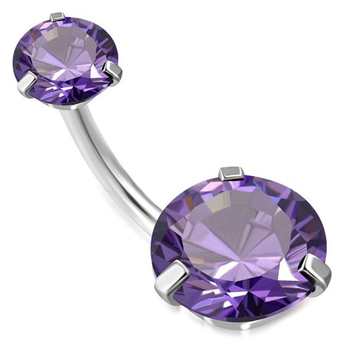 Piercing do pupka z chirurgickej ocele, fialový okrúhly zirkón