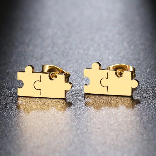 Puzetové náušnice z ocele zlatej farby, lesklé puzzle