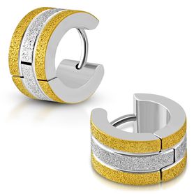 Náušnice pre ženu z ocele, pieskované pásy, zlatá a strieborná farba