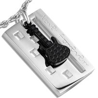 Prívesok pre dvoch z ocele, gitara a známka, nápis "love forever"