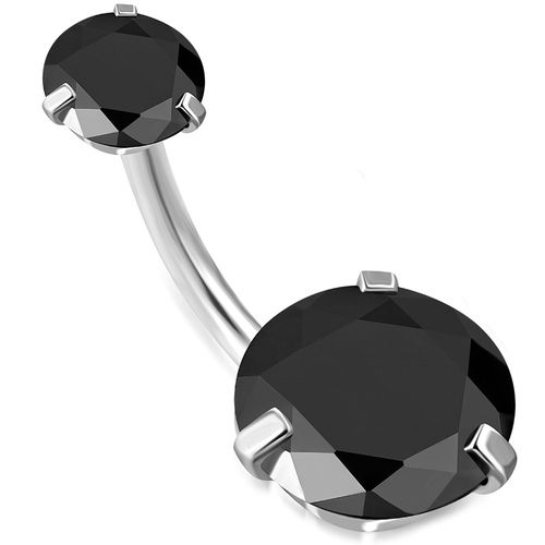 Piercing do pupka z chirurgickej ocele, čierny okrúhly zirkón