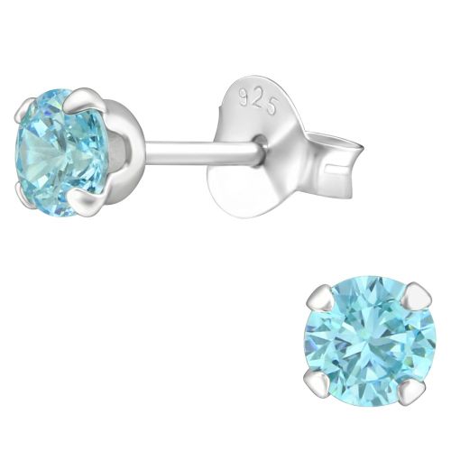 Strieborné náušnice 925, okrúhly blankytný zirkón - 4 mm