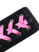 BDSM slapper, black leather, pink ribbon and zircons