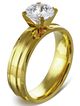 Zásnubný prsteň z ocele zlatej farby, ryhy a číry kamienok- Solitér