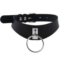 Čierny erotický choker, strieborný kovový krúžok, opasok
