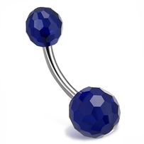 Piercing do pupka z ocele, tmavomodré brúsené "Disco" guličky