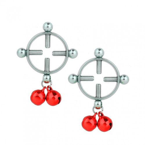 Round steel clamps for nipples, red ball bells