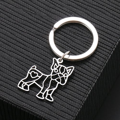 Kľúčenka z chirurgickej ocele, kontúra, francúzsky buldog