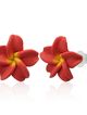 Náušnice z Fimo hmoty, chirurgická oceľ, červená Plumeria