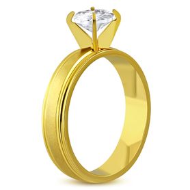 Zásnubný prsteň z ocele, číry kamienok, zlatá farba, saténový pás - Solitér