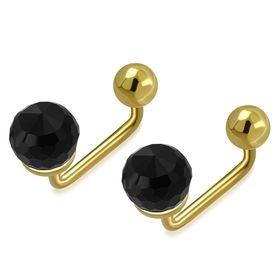 Detské šrubovacie náušnice z ocele zlatej farby, gulička a čierna disko guľa