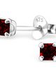 Strieborné náušnice 925, štvorce s červeným zirkónom - 4 mm