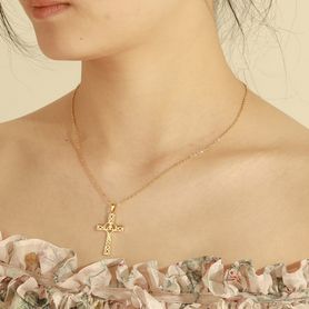 Oceľový set retiazka a malý prívesok, keltský kríž, zlatá farba