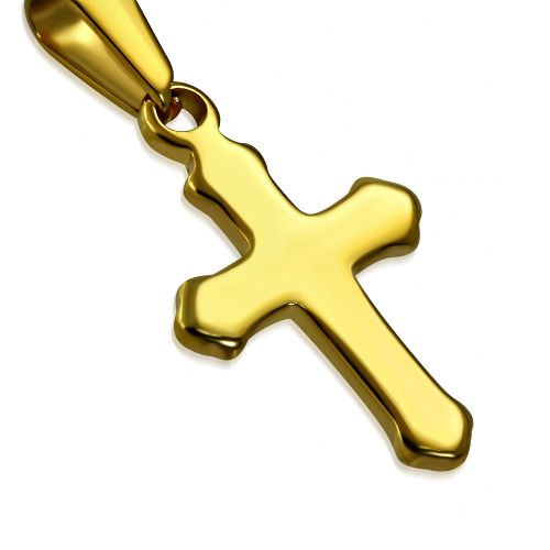 Prívesok na krk z chirurgickej ocele, kríž lesklej zlatej farby