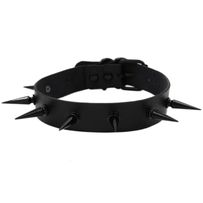 Černý erotický kožený choker, kovové ostny