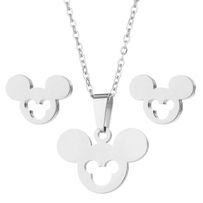 Sada prívesok s retiazkou a náušnice z ocele, Mickey Mouse striebornej farby, výrez
