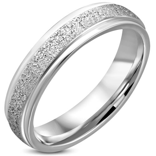Pieskovaný prsteň z chirurgickej ocele, strieborná farba - 5 mm
