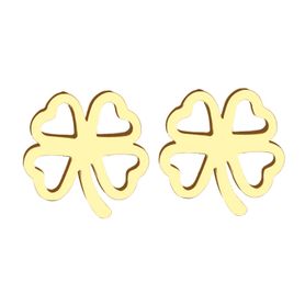 Puzetové náušnice z ocele zlatej farby, kontúra štvorlístka