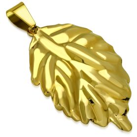 Prívesok na retiazku, list zlatej farby z ocele, gravírovanie