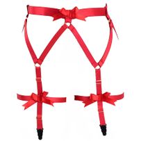 Červený podväzkový elastický pás, červené mašle